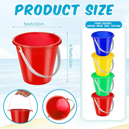 Miniatura 2 de Didaey 24 cubos de arena para playa a granel para niños de 5 pulgadas, coloridos y divertidos cubos de plástico y molde de castillo de arena para 4