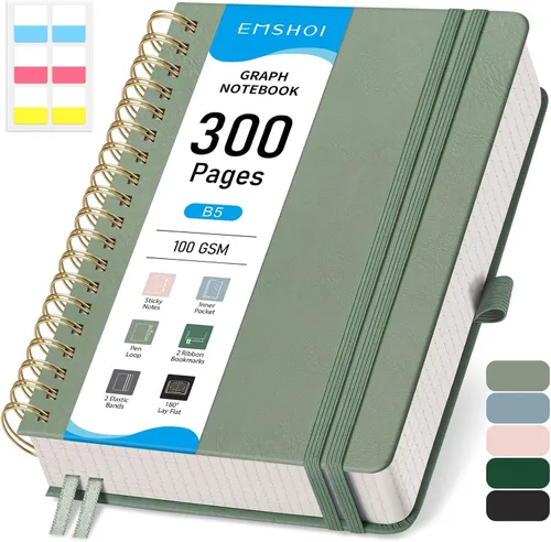 Miniatura 40 de EMSHOI Cuaderno de Espiral con Puntos para Bullet Journal - 300 Páginas, Cuero de Tapa Dura A4, Cuaderno de Cuadrícula de Puntos Gruesos de 100 GSM