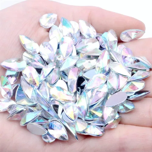 Miniatura 7 de 200 diamantes de imitación de gota de agua, diamantes de imitación de resina con parte trasera plana para manualidades, ropa, decoración de Verde AB