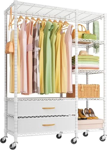 Miniatura 8 de Ulif F3 Perchero de Servicio Pesado (con cajones de tela), percheros independientes para colgar ropa, sistema organizador de armario ajustable