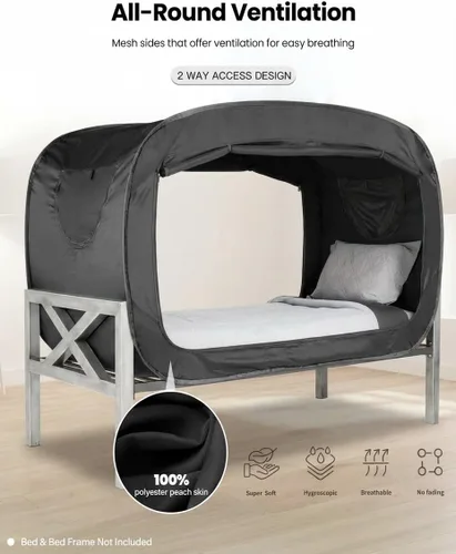 Miniatura 3 de ANC POP Tienda de Cama Twin Dosel de Cama Tienda de Ensueño Portátil para Adultos Tiendas de Dormir Interiores con 2 Puertas Tiendas de Espacio Negro
