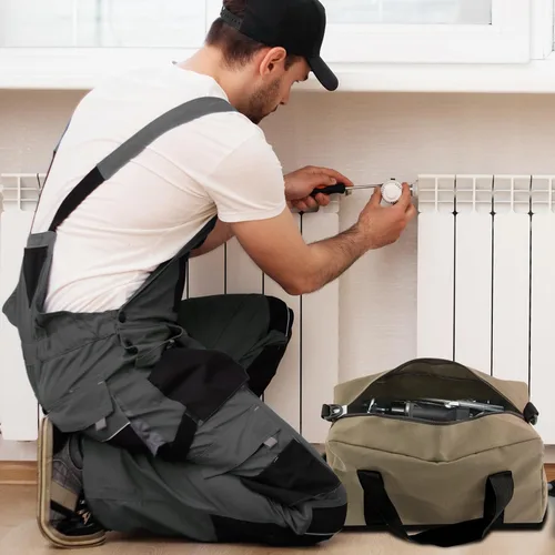 Miniatura 5 de Bolsa de herramientas pequeña, bolsa organizadora de herramientas de boca ancha, bolsa de herramientas de gran capacidad para hombres, bolsa de Caqui