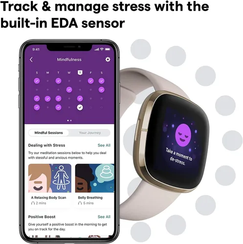 Miniatura 3 de Fitbit Sense Health & Fitness - Reloj inteligente con GPS, llamadas y mensajes de texto Bluetooth, frecuencia cardíaca SpO2, ECG, temperatura