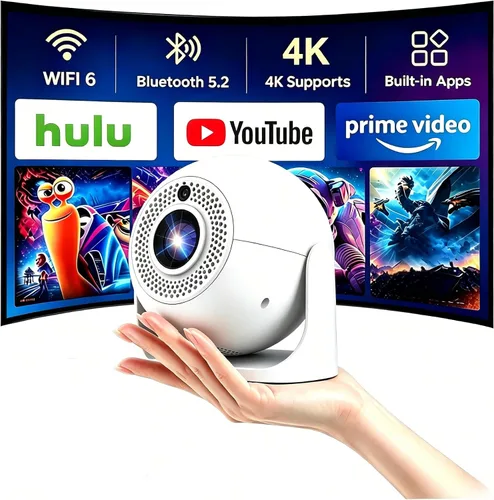 Miniatura 10 de Mini proyector portátil con Bluetooth, proyector compatible con 1080P 4K, proyector de video de corrección Keystone de enfoque automático, proyector