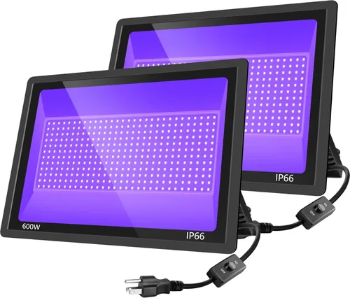 Miniatura 7 de Paquete de 4 luces LED negras de 100 W, luz de inundación de luz negra con enchufe e interruptor, IP66 luz negra impermeable para exteriores