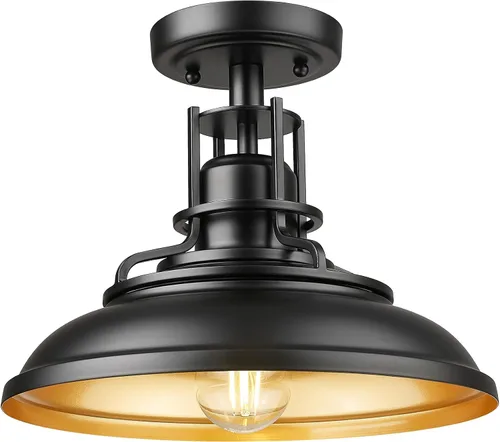 Miniatura 10 de FEMILA 1-luz montaje semiempotrado, luz de techo de 30 cm para granja al aire libre para pasillo, porche, lavandería, vestíbulo, acabado de bronce