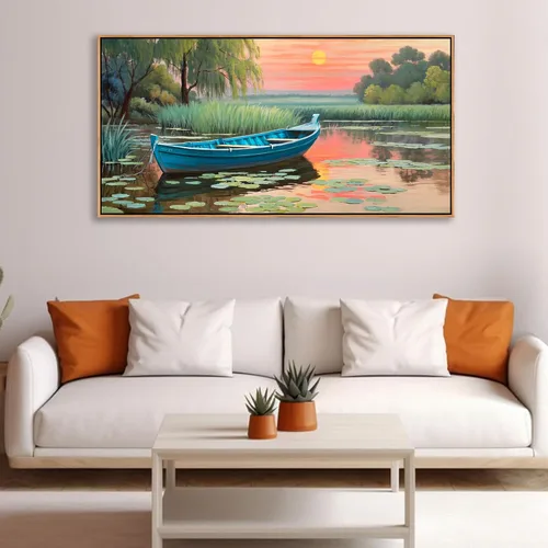 Miniatura 12 de YCPRIMER Gran Arte de Pared de Paisaje para Sala de Estar, Lienzo de Decoración de Pared con Flores, Arte de Decoración en Azul y Morado, Cuadro