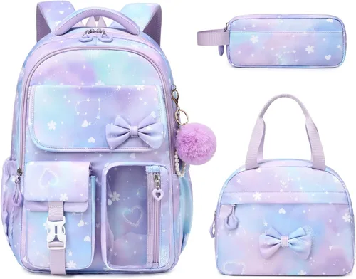 Miniatura 16 de Mochila para niñas, mochila escolar para niñas, bonita mochila con lazo para niñas, niños y adolescentes, para estudiantes de escuela primaria