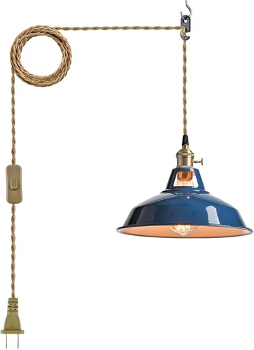 Miniatura 11 de YUBOLE Lámpara colgante nórdica con enchufe, lámpara colgante de metal para granero, lámpara colgante para cocina, dormitorio, vestíbulo, amarilla
