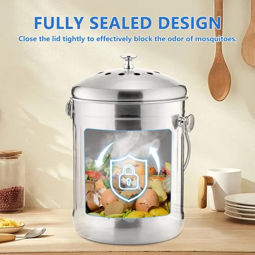 Miniatura 6 de ENLOY Cubo de abono para encimera de cocina, cubo de abono interior de acero inoxidable de 1.3 galones para encimera de cocina, cubo de compost