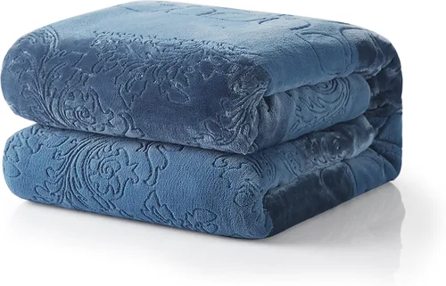 Miniatura 9 de Tache Elegant Embossed Sherpa Bed Throw Blanket (Blue, 50 x 60 Inch)
