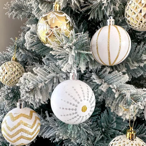 Miniatura 4 de 30 bolas de adorno de Navidad, 60 mm, doradas y blancas, decoraciones de Navidad para árbol de Navidad, adornos colgantes irrompibles para fiestas