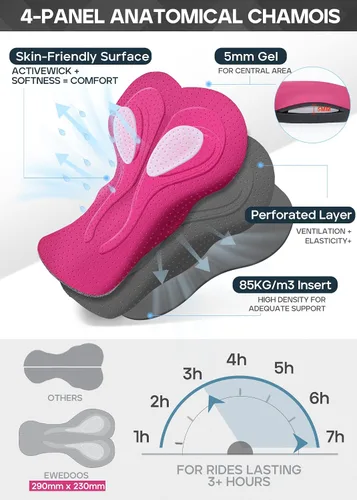 Miniatura 2 de Ewedoos Pantalones cortos de ciclismo acolchados para mujer con 4 bolsillos, acolchado 4D, pantalones cortos de ciclismo para paseos de 3H +