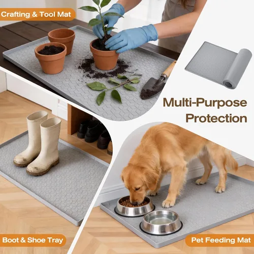 Miniatura 7 de TRZZ Tapete de silicona impermeable para debajo del fregadero de 34 x 22 pulgadas, bandeja de goteo y forro de gabinete para cocina y baño, evita
