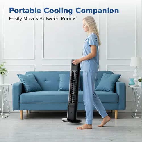 Miniatura 6 de Electactic Ventilador de torre para dormitorio, ventilador de pie de 25 pies/s, ventilador oscilante de 85° con control remoto, 3 velocidades, 4