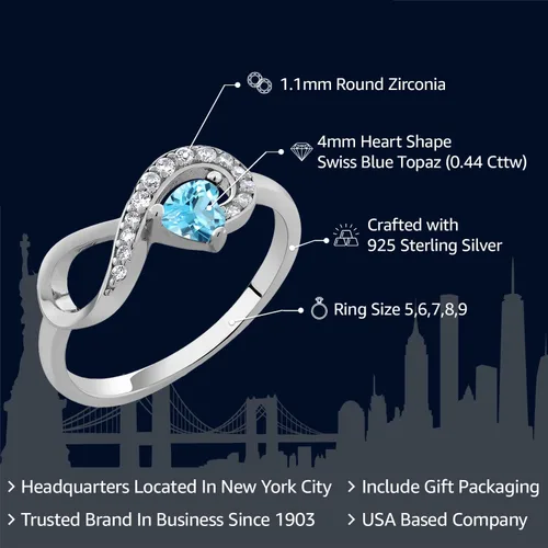 Miniatura 2 de Gem Stone King Anillo infinito de plata de ley 925 con piedra natal Forma de corazón de 0.157 in Anillo de compromiso de boda para mujer