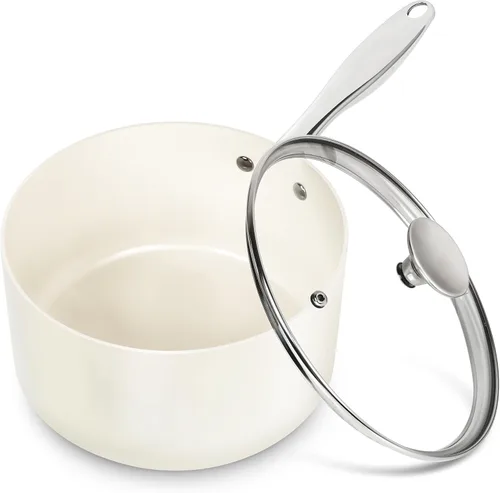 Miniatura 11 de MICHELANGELO Cacerola de 1 cuarto de galón con tapa, cacerola de salsa de cerámica antiadherente con mango de acero inoxidable, cacerola de 1 cuarto
