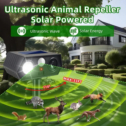 Miniatura 2 de Repelente solar ultrasónico de animales, Sonic Fortress Pro, repelente de ciervos, mapache, ardilla, disuasorio, conejo, con sensor de movimiento