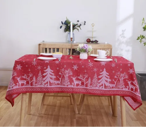 Miniatura 2 de Anlass Christmas Tablecloth 52×70 Inch, Heavyweight Jacquard Deer Table Cloth Rectangle Waterproof Spillproof Wrinkle Resistant for Holiday Winter