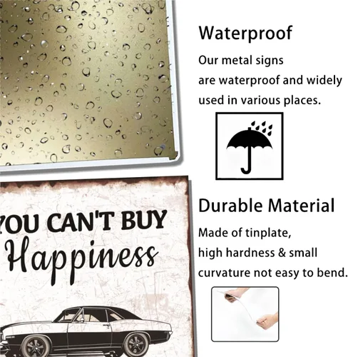 Miniatura 3 de EMOHAT Letrero de metal vintage con texto en inglés "You Can't Buy Happiness But You Can Buy a Classic Cars Funny Garage Metal Sign Home Bedroom Bar