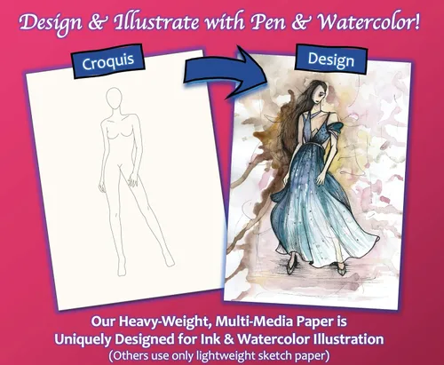 Miniatura 5 de Cuaderno de bocetos de moda 432 plantillas de figuras, tapa dura premium, papel multimedia de gramaje pesado (9x12 pulgadas)
