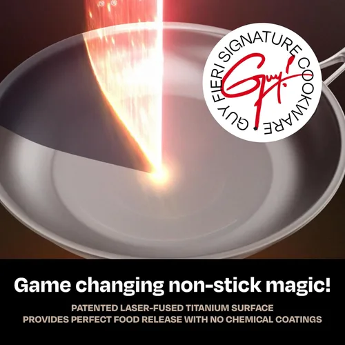 Miniatura 3 de Guy Fieri's Flavortown Laser Titanium Juego de 2 Sartenes de 8.5" y 10" - Juego de Utensilios de Cocina Antiadherentes Sin PFAS, PTFE o PFOA, 3
