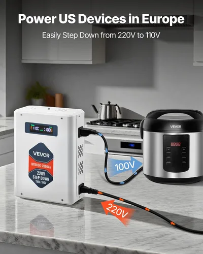 Miniatura 3 de VEVOR Convertidor de Voltaje Reductor, 2000VA, Convertidor de Energía de Voltaje de Servicio Pesado, Transformador de Energía de 220V a 110V, con 2