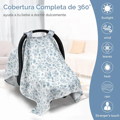 Miniatura 7 de SERAPHY Fundas de asiento de automóvil 100% muselina de algodón para bebés, toldos universales y transpirables para niños y niñas, funda suave