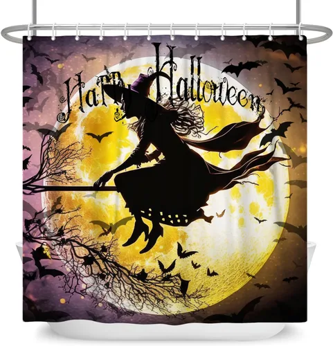 Miniatura 9 de Cortina de ducha de Halloween, cortinas de ducha de calabaza aterradora para baño, casa cazada de brujas, cortina de baño, cortina de baño