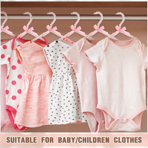 Miniatura 2 de Threan Rosa 12 piezas de perchas de ropa con cuentas de perlas mini con cuentas de perlas pequeñas de metal con cinta, estándar para niños, bebés