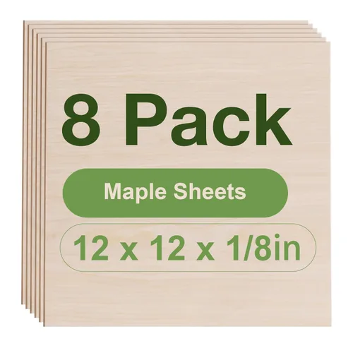 Miniatura 21 de Paquete de 12 hojas de tilo Rowood, 12x12x1/8pulgadas, tilo de 3mm para corte láser, kits de manualidades para adultos, tablero de madera