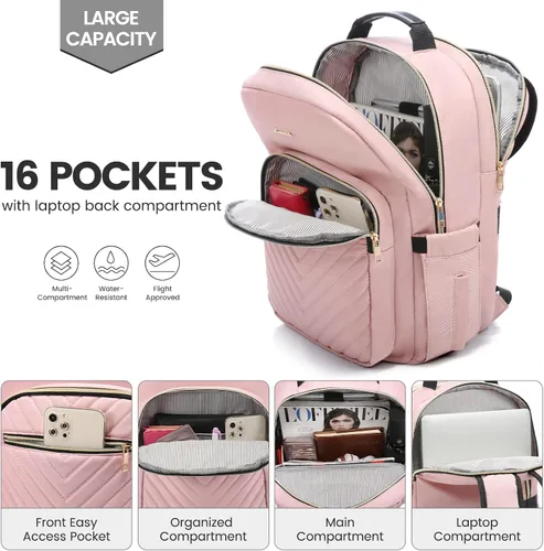 Miniatura 3 de LOVEVOOK - Mochila de 15.6 pulgadas para laptop, para mujer, bolsa de laptop para mujer, mochila de viaje impermeable, elegante mochila para mujer