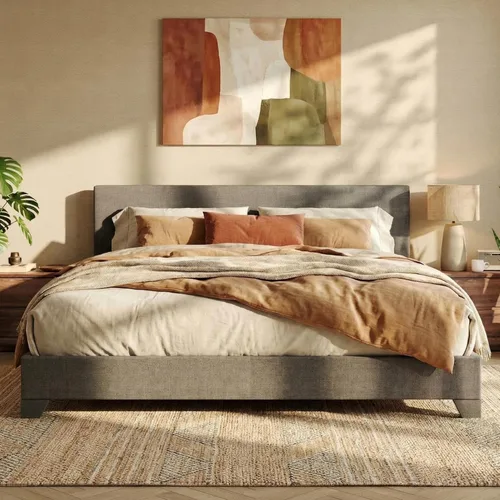 Miniatura 16 de SHA CERLIN Base de cama tamaño King con cabecera ajustable, plataforma tapizada de piel sintética con listones de madera, base de colchón estable