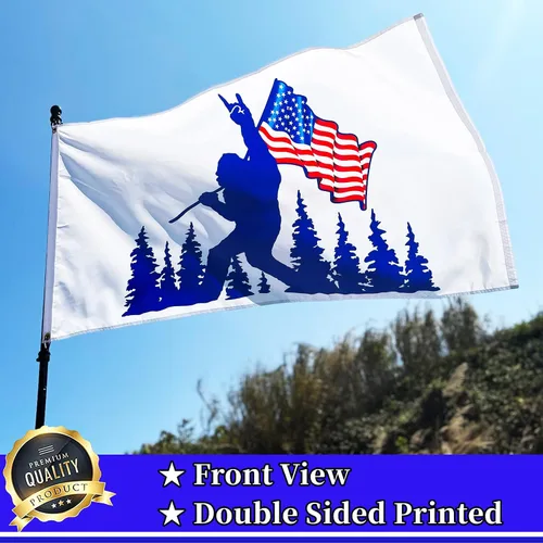 Miniatura 3 de Divertida bandera azul de pie grande con impresión de doble cara de 3 x 5 pies y banderas de jardín de 3 capas de 12 x 18 pulgadas, banderas