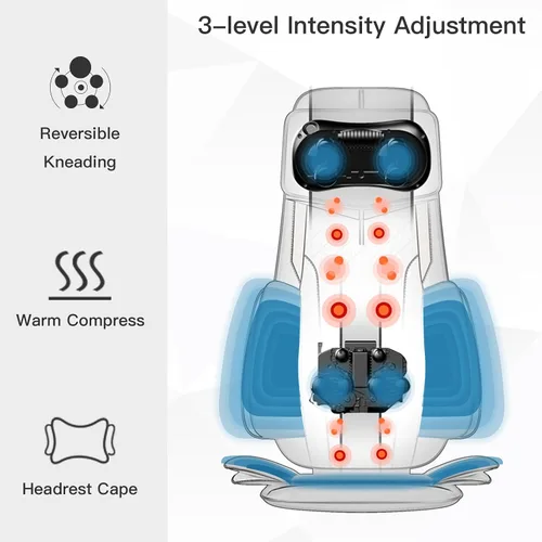 Miniatura 5 de CLORIS Masajeador de cuello y espalda con calor, reposacabezas ajustable automático, compresión Shiatsu 3D y almohadilla de masaje rodante