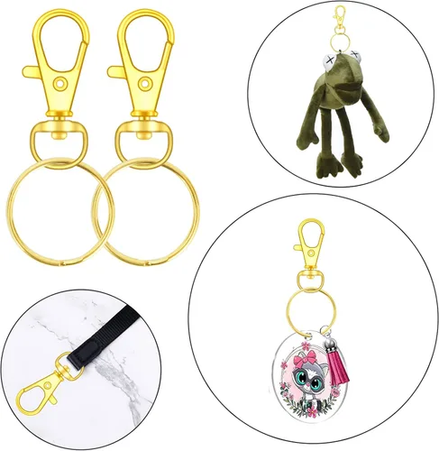 Miniatura 5 de 70 piezas de ganchos giratorios con llaveros, cierre de garra de langosta de metal, anillos para llaveros para manualidades (Oro, 1.2 pulgadas