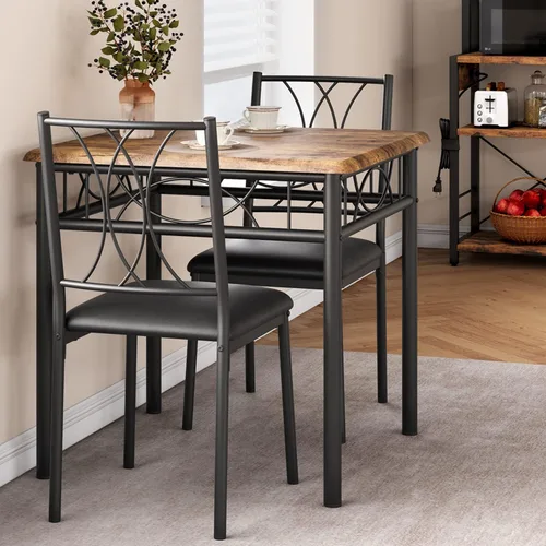 Miniatura 11 de Amyove Juego de mesa de comedor para 4, mesa de cocina con 2 bancos, juego de mesa de comedor de 3 piezas con bancos tapizados, juego de mesa