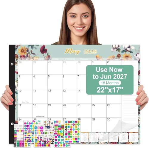 Miniatura 8 de Gannyfer Calendario de escritorio 2026-2027 – Calendario de escritorio grande de 18 meses 2026, úsalo ahora hasta junio de 2027, calendario de Rosa