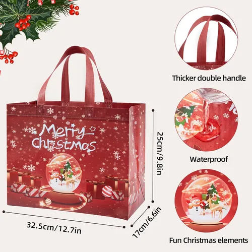 Miniatura 2 de YANGTE Paquete de 16 bolsas de Navidad con asas, bolsas de regalo no tejidas, 12.8" 9.8" 6.7" 16-Pack De