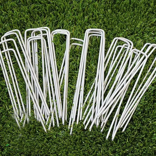 Estribos de jardín, paquete de 100 clavijas de jardín de 6 pulgadas de acero inoxidable resistente en forma de U para anclar pasadores de césped