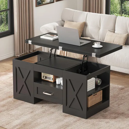 Miniatura 7 de Saudism Mesa auxiliar elevable de 40 pulgadas, mesas auxiliares multifunción 4 en 1 con cajones de almacenamiento y compartimentos ocultos, mesa
