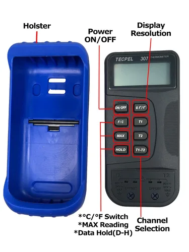 Miniatura 2 de TECPEL Termómetro digital DTM-307 con sonda de sensor de termopar tipo 2 k (TPK-01)