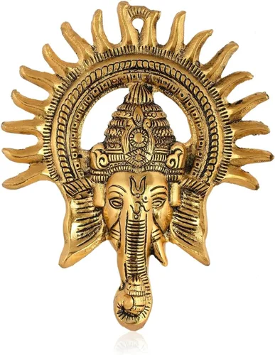 INDACORIFY Estatua de Lord Ganesha Idol con Lord Surya, lo mejor para colgar en la pared para escultura de energía positiva para decoración del