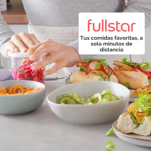 Miniatura 9 de Fullstar - Espiralizador y cortador de verduras con cuchillas de acero inoxidable afiladas, espiralizador para fideos de verduras, espiralizador