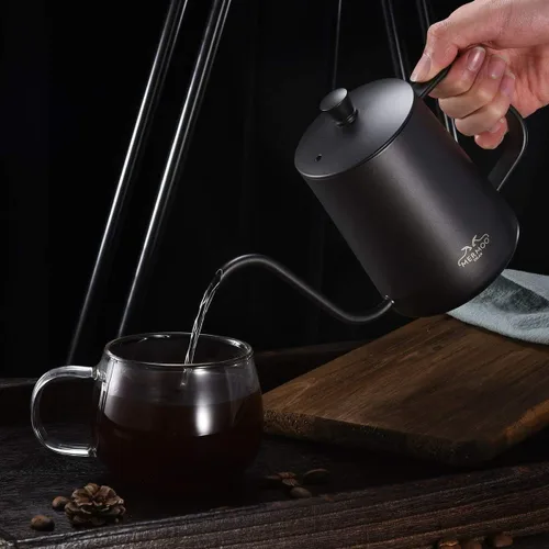 Miniatura 8 de MERMOO YILAN Hervidor de café de cuello de cisne de 21 oz para verter sobre goteo, 20.3 fl oz, boquilla larga y estrecha de acero inoxidable, Negro