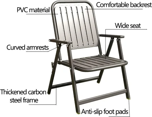 Miniatura 5 de Patio Folding Chair Set of 2, Foldable Patio Chairs with Armrests, Home Balcony Comfortable Camping Chairs for Outside, Lawn, Courtyard, Black