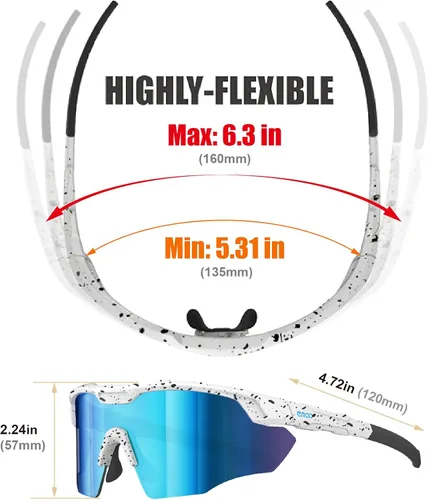 Miniatura 5 de Gafas de sol deportivas XL para hombres, béisbol, correr, ciclismo, voleibol, MTB, regalos de recreación al aire libre. S596 Blanco / Punto / Azul