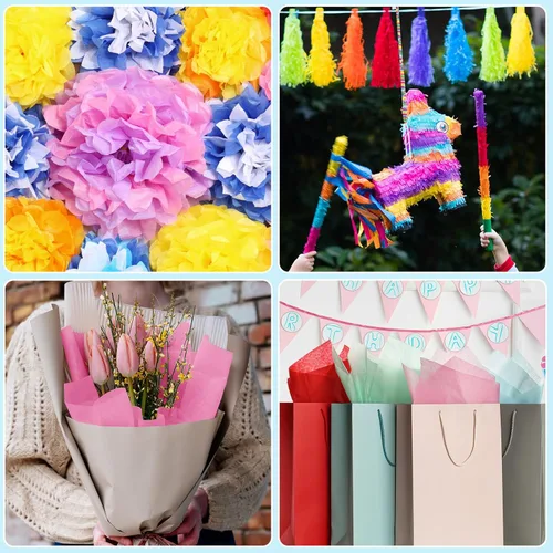 Miniatura 5 de Bouiexye - 60 hojas de papel de seda multicolor, papel de seda arco iris a granel, para envolver regalos, bricolaje, arte, manualidades, flores