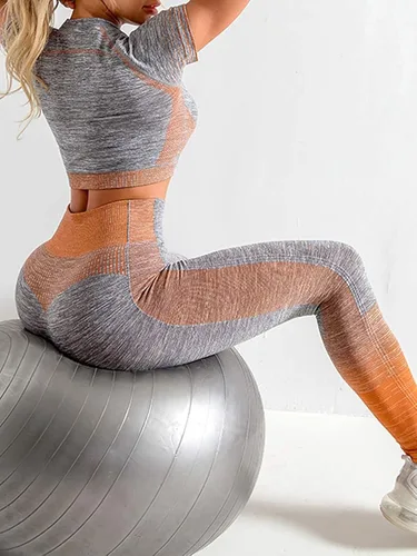 Miniatura 7 de JOYMODE - Conjunto de entrenamiento para mujer, diseño de 2 piezas con leggings de tiro alto sin costuras y camiseta corta , para yoga