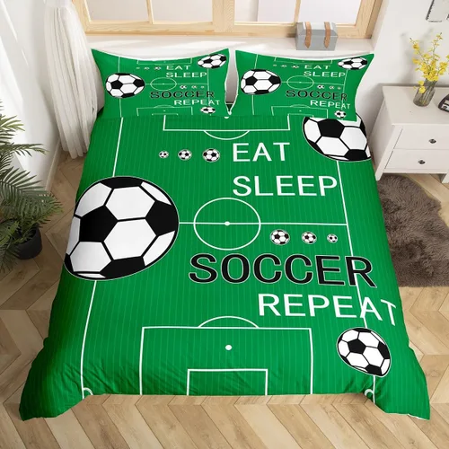 Miniatura 7 de jejeloiu Juego de ropa de cama de fútbol para niños, tamaño individual, juego de funda de edredón de fútbol para niños y niñas, funda de edredón